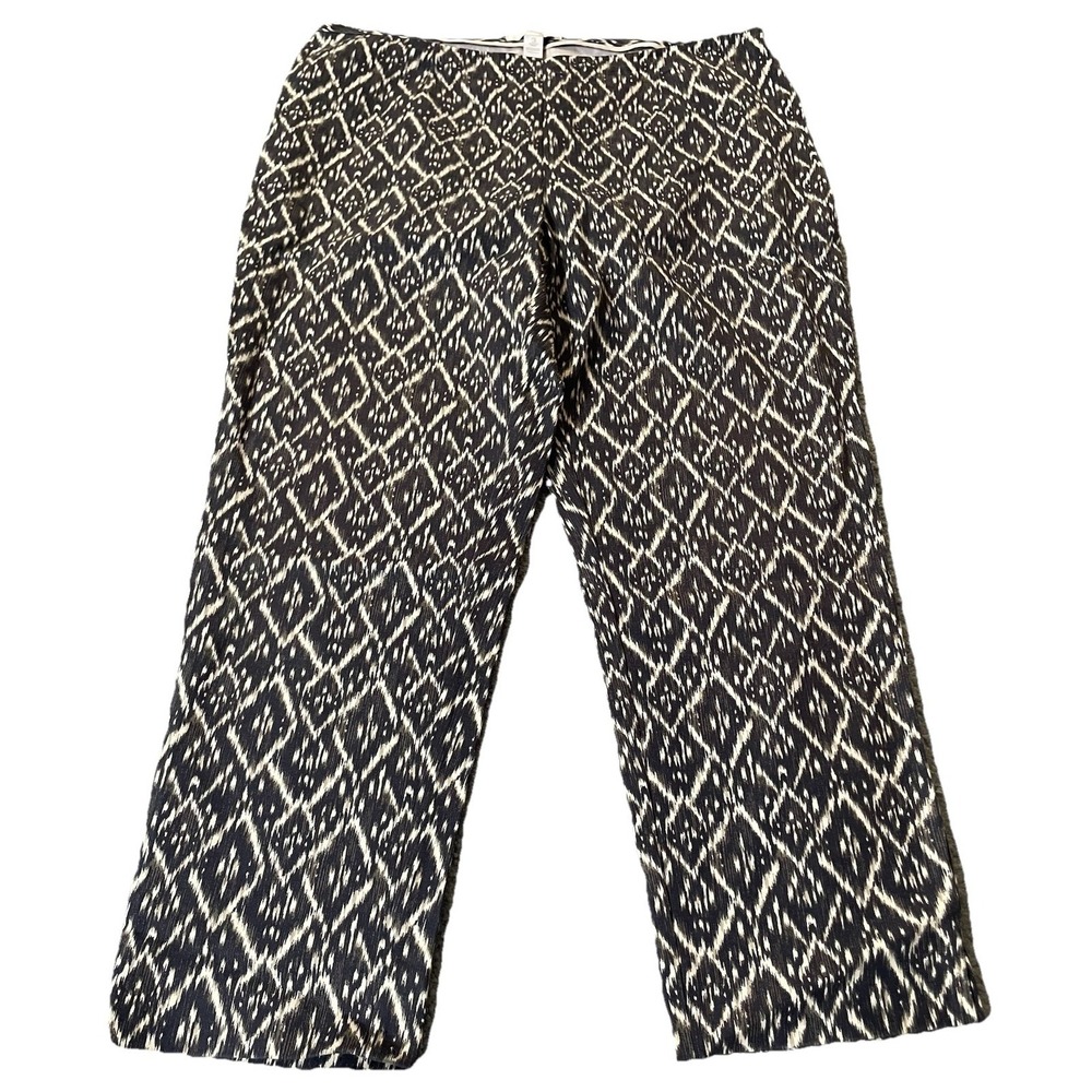 Vtg 90s Chicos Capri Pants Sz 3/XL Beige Black Ikat Geometric Tapered Leg Casual